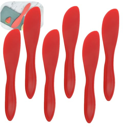 LSHEQYI 6 Pcs Plastic Butter Knife Versatile Butter Spreaders Kitchen Butter Knives Frosting Knives for Cheese Cream Icing Jam, Red, 7 x 1.4 Inch