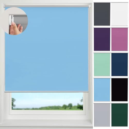Fenster Ohne Bohren Klemmfix 60 x 170 cm, Hitzeschutz und Sichtschutz, Klemmfix Rollo Seitenzugrollo, inkl Montagematerial für Fenster & Tür, Blau