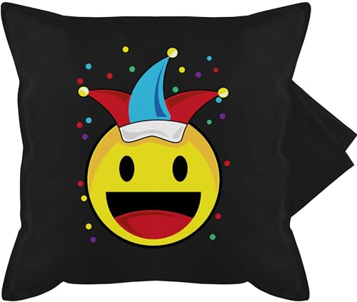 Kissenbezug - & - Kissen - Karneval Emoticon Konfetti I Karneval Smile I Happy Face Fasching - 50 x 50 cm - Schwarz - sofakissen karnevalskissen fasching- party kissenbezüge kissenhülle fastnacht
