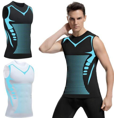 2 Stück 2026 New Version Ionic Shaping Vest – Bauchweg Unterhemd Herren, Figurformendes Tanktop aus Atmungsaktivem EIS-Seiden Gewebe, Slim Fit Shirt Unsichtbar unter Hemd