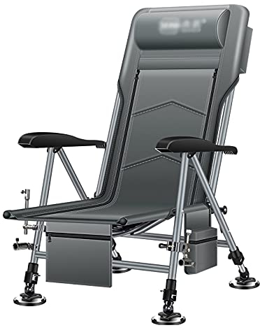 MOOWI Camping Stuhl Angelstuhl Multifunktional Wild Folding Recliner mit Kissen for Reise Camping Strand All-Terrain Chaise Lounge Seat Anglerstuhl (Color : Gray with Fishing Chair Bag)