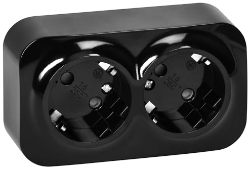 Miratic Enchufe Pared Schuko Toma de Corriente Pared IP20 Enchufe de Superficie Negro 16A/230VAC Duradero y Seguro para Uso Doméstico y Comercial