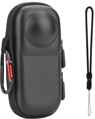BRDRC Portable Kleine Tasche für Insta360 X4 (für Original Objektivkappe), Tragetasche Schutzhülle Hartschale Reiseschutz mit Handgelenkriemen Karabiner für Insta360 X4 Kamera Zubehör - PU
