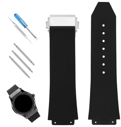XIW Kompatibel mit 19 mm × 25 mm × 22 mm Hublot Big Bang Gummi-Uhrenarmband mit Edelstahl-Schnalle, Ersatz für Herren, Silikon-Armband, Damen-Armband