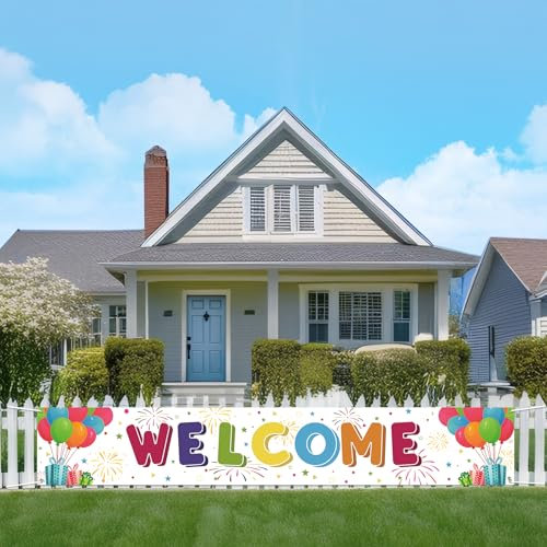 Koliphy Welcome Banner, decorazione di benvenuto per la casa e il benvenuto indietro, adatto per riunioni, feste di famiglia, inizio scuola, feste, 180 x 30 cm, bianco