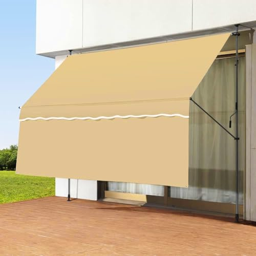 MAAOBR Klemmmarkise, UV-beständig, Höhenverstellbare Markise mit Handkurbel, Markise Balkon ohne Bohren, für Balkon, Terrasse, Garten(Gray bracket+Beige,2m/78.8in)