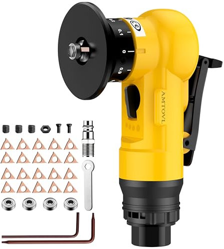AMTOVL Mini Máquina de Biselado Neumático 30000rpm,Biseladora Neumática de Arco de 45 Grados,Velocidad Ajsutable con Cuchilla de Recambio(10R+10C+4 Rodamientos) para Corte y Desbarbado de Metales
