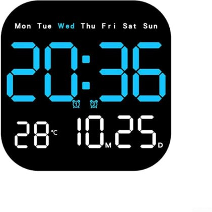 Zilimontt Orologio da parete a LED con display a distanza, orologio digitale da scrivania, luminosità regolabile e display con data/giorno/temperatura/colori multipli (blu)