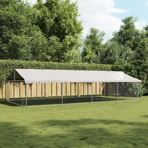 IKAYAA Freilaufgehege Hühner 600x300x150 cm Hühnerstall Verzinkter Stahl Hühnergehege Freilauf Groß mit Sonnenschutzdach und Tür für Haustierkäfig Hühnerkäfig Vogelkäfig