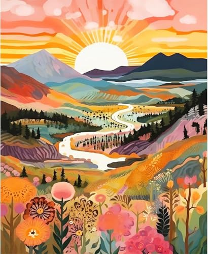 Musevial Kit de broderie au point de croix estampé paysage pour adultes débutants – Kit de décoration complète pour décoration d'intérieur – Motifs de 30,5 x 40,6 cm