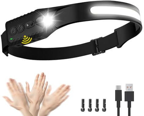 Lampada frontale a LED ricaricabile, 400 lumen, USB-C, IPX4, 5 modalità: leggera, regolabile