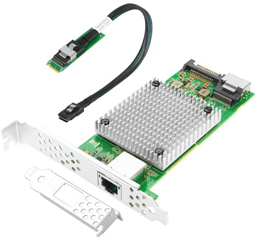 Euqvos 10 Gigabit M.2 M Key Tarjeta de Red Ethernet, Intel 82599 Controller, Single-Port RJ45, with SFF 8087 0.4m(1.3ft) Cable, 10 Gigabit Ethernet Expansion Card for Windows/Windows Server/Linux