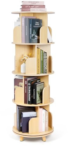 Nisorpa 4-stöckiges Drehbares Bücherregal 140cm Kinder Bücherregal Ecke Rotating Bookshelf Rund Natürlicher Farbe
