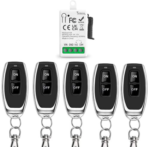 Tedeligo 433Mhz Universal DC 12V 1CH Interruptor De Control Remoto Inalámbrico Módulo Receptor De Relé RF Con 5 Transmisore, Controlador De Contacto Seco Pasivo, Para Sistema De Puerta De Garaje