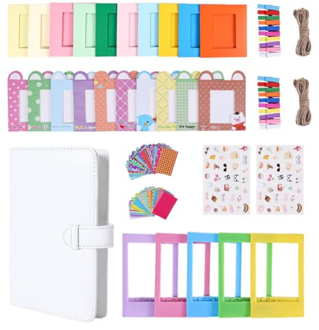 Kit d'accessoires pour appareil photo instantané compatible avec Fujifilm Instax Mini 9, 8, 11, 12, 70, 90, avec mini album photo, cadres de film, cadres muraux, autocollants de border (blanc)