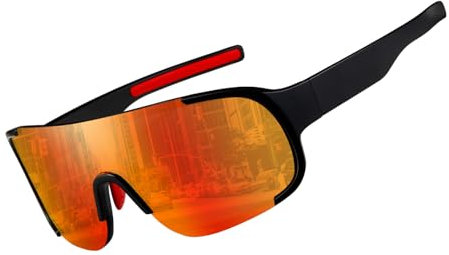 TIANYESY Radfahren Sonnenbrille für Männer Frauen Leichter Herren Fahrrad Sonnenbrille mit UV400 Schutz für Radfahren Skifahren Fahren (Schwarzer Rahmen/orange Quecksilberlinse)