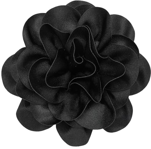 CREATCABIN 20cm Große Blumenbrosche Schwarz Extragroße Kamelien Brosche Anstecknadeln Für Kleidung Abnehmbare Anstecknadeln Satinstoff Brosche Für Damen Kleider Hochzeit Party Bankett Anzug Zubehör