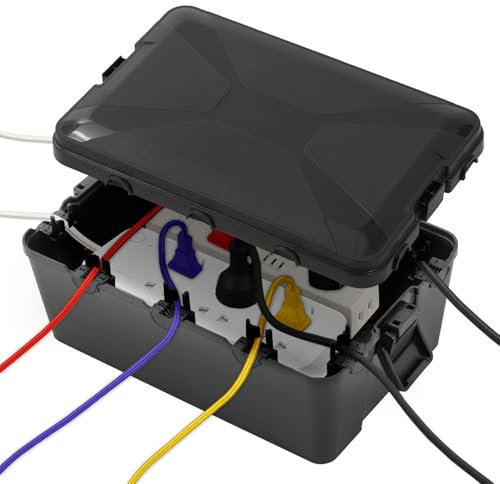 CROWNSHOP Weatherproof Electric Box for Outdoors 32 x 22 x 13 cm IP54 Weatherproof Outdoor Outlet Cover Extension Cord Covers Protect Outlet Plug Timer Power Strip Holiday Light (Black)