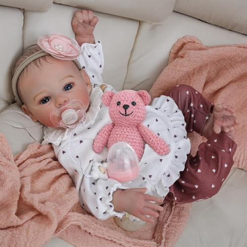 TKYFOYS Realistische Echte Reborn-Babypuppen 18 Zoll 47 cm Neugeborene Babypuppe Mädchen Real Life Weiche Silikonrubbberpuppe Realistisches Baby Geeignet für Kinder ab 3 Jahren