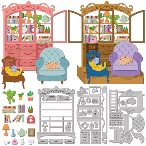 GLOBLELAND Plantillas de Corte Retro para Librería de Bricolaje Troqueles de Metal para Sofá Gato Troqueles para Marcos de Fotos Troqueles para Hacer Tarjetas Troqueles en Relieve para Álbum de Fotos