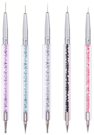 Kzouenzu Lot de Pinceau Nail Art [5 Pièces], Pinceaux en Détail à Ongles, Nail Art Dotting Tools, Pour Nail Design Outil de Marbrage