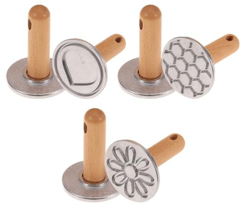 Cookie Stamps, 3Pcs Alloy Biscuit Press Cutter Mold with Wooden Handle, Non-Stick Muffins Mold for DIY Baking Cake Pastry