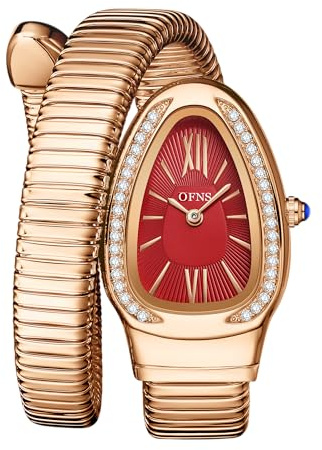 Damen-Armbanduhr, einzigartiges Design, Schlangenform, Armbanduhr, modisch, Quarz-Armbanduhr (Rosarot)