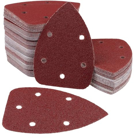 CHUENKUK 200 unidades de papel de lija triangular, 40 60 80 100 120 180 240 320 400 600 grano triángulo hojas de lija con 5 agujeros para madera, metal y plástico