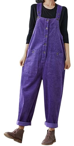 Salopette Donna Lunga,Jumpsuit Donna Estiva Elegante Senza Maniche Larghi Casual Tutina Vintage Pigro Velluto A Coste Elasticizzata Gamba Larga Jumpsuit con Tasche E Bottoni
