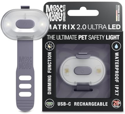 Max & Molly Matrix 2.0 Ultra LED, Hundelicht für Geschirr, Leine & Halsband, Stone, Wasserfest, USB Wiederaufladbar, Hundelampe LED, Hunde Leuchtanhänger für mehr Sicherheit bei Nacht
