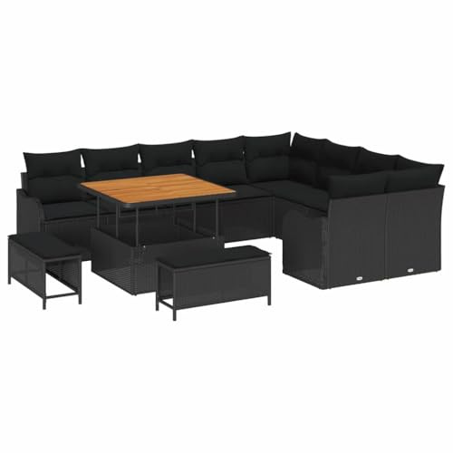 vidaXL Fyra-sits trädgårdsoffa med kuddar svart rotting modulär sittplatser utomhusmöbler för patio och loveseat sektionssoffa PE-rotning stor