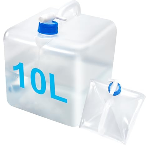 Jesustree Recipiente de Agua Plegable, 10L Bidón de Agua con Grifo, Cuadrado Contenedor de Agua Potable Depósito Portátil, Bolsa de Agua en Recipiente para Exterior Cámping Emergencia