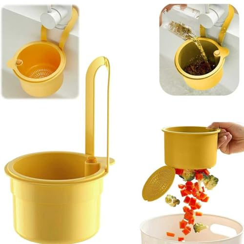 passoire à bouton pression,Passoire pour évier,Passoire suspendue pour évier de cuisine,Convient à la plupart des robinets standards,évier de cuisine (Jaune)