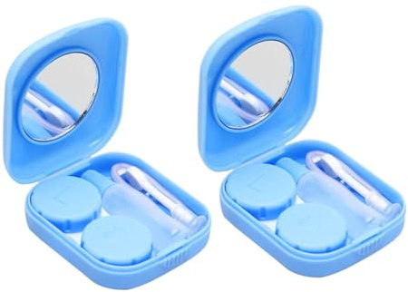 Homoyoyo 2 Piezas Estuches para Lentes de Contacto con Espejo Pinzas y Ventosa Portátil Caja de Almacenaje para Lentillas Material Seguro para Viaje y Uso Diario
