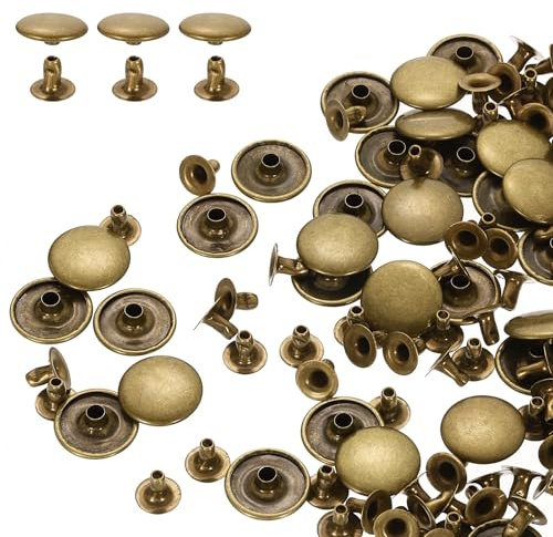 sourcing map Nieten, 15 mm, Karbonstahl, Rundkopf, röhrenförmige Metallnieten für Lederhandwerk, Reparaturen, Dekoration, Bronze, 200 Sets