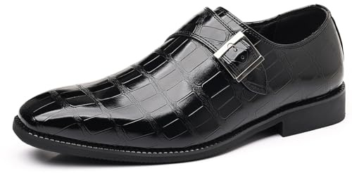 Herr Monkstrap tofflor av PU-läder Oxford formella affärsskor bekväma kostymskor för män, svart, 40 EU