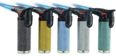 Butane Torch Candle Lighter Set - Windproof, Refillable, Adjustable Flame - 360° Rotation, Safety Lock - Multipurpose for Culinary, Jet Flame,Camping, BBQ,5 Pack (Butane Not Included)
