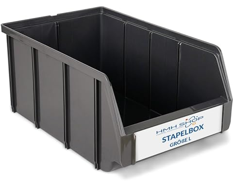 HMH 4x Stapelboxen Größe L Werkstatt Garage Keller Sichtlagerboxen 335x209x152mm Lagerboxen ANTHRAZIT Sichtlagerkästen Kleinteile Aufbewahrung