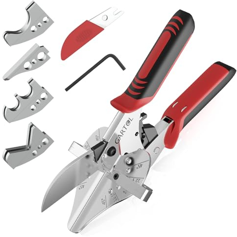 GARTOL Adjustable Ratchet Miter Shears, Precision Multi-Angle Cutter for Quarter Round, Shoe Molding & PVC Trim, 5 Interchangeable Anvils with SK5 Blade, Ideal for Home Renovation & DIY Crafts