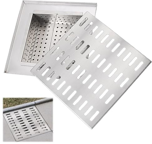 SXYCKRUI Grille Caillebotis Encastrées, Caniveau Exterieur en Acier Inoxydable 304, Grille D'égout Carrée avec Cadre et Panier Filtrant pour Cour, Pelouse, Jardin et Allée(15 * 15 * 5cm/6 * 6 * 2in)
