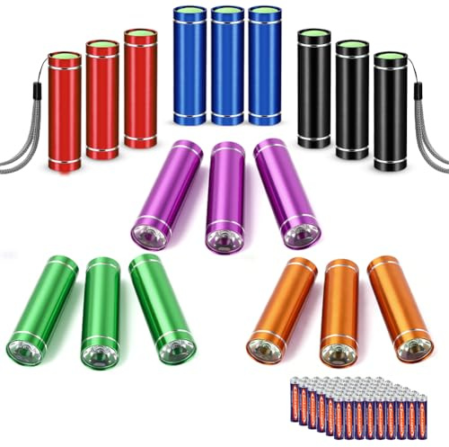 flintronic 18PCS Mini Linterna LED, Aluminio Linternas Pequeña con Cordón, Linterna de Bolsillo, Camping, Senderismo, Exterior, Urgente(con Bateria)