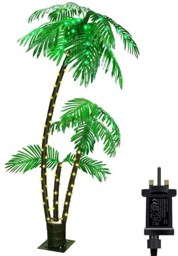 6FT Lighted Palm Tree,LED Artificial Fake Palm Tree Lights,3 Trunks 217 LED Tropical Palm Tree Fake Plant Light for Outside Patio Home Beach Yard Hawaiian Party Tiki Bar Poolside Deck Christmas Decor