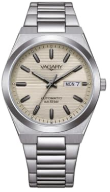 Citizen Vagary by Orologio Uomo Automatico G.Matic 101 IX3-611-11 | Cassa in Acciaio 38mm | Quadrante Avorio (Ivory) a Righe con Day-Date | Meccanica a Vista | Subacqueo 10 ATM