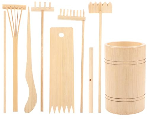 ERINGOGO Ensemble de 7 Mini Râteaux de Jardin Zen en Bambou Naturel, Outils pour Bac à Sable et Jardin Miniature, Décoration Rustique pour Contemplation et Créativité, Présent pour