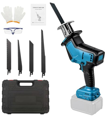 Batteridriven sticksåg, kompatibel med Makita 18 V batteri (utan batteri), 4000 SPM borstlös sabelsåg med 4 sågblad och plastfodral, för skärning av trä och PVC