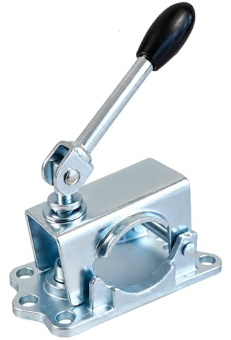 RheinParts Klemmhalter Klemmschelle 48 mm für Stützrad & Abstellstütze Anhänger Trailer Caravan, Stützradhalter mit Stabiler Gussplatte, Klappknebel, 105 mm Lochabstand, 6X M10 Bohrungen