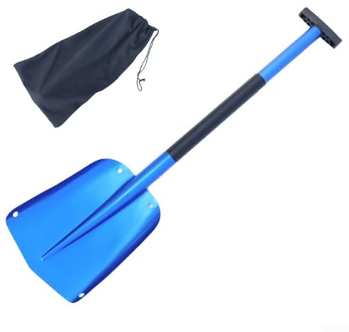 Pala da neve pieghevole con manico regolabile da 60 a 85 cm, in alluminio leggero, strumento per auto per campeggio e camper, colore rosso (blu)
