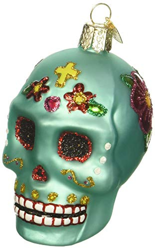 Old World Christmas Day of the Dead Sugar Skull Glass Blown Ornament for Christmas Tree, Handcrafted Holiday Decoration, Day of the Dead Collection