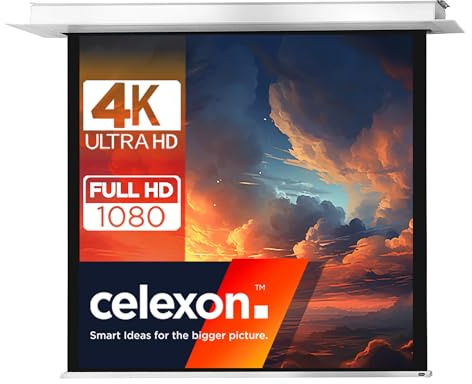 celexon Professional Plus Deckeneinbau-Motor-Leinwand 155 | 280x280 cm 1:1 | elektrische 4K, Full-HD Einbauinstallation mit Wandschalter, für Ihre Beamer-Projektionen | zur Montage in der Raumdecke