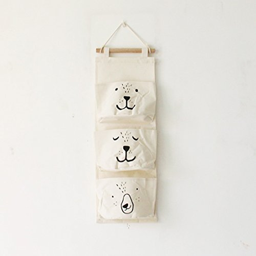 Lindong Kinderzimmer Hängender Organizer mit 3 Taschen Ordnungssysteme Wand Tür Utensilientasche Hängeaufbewahrung Aufbewahrungstasche,Beige